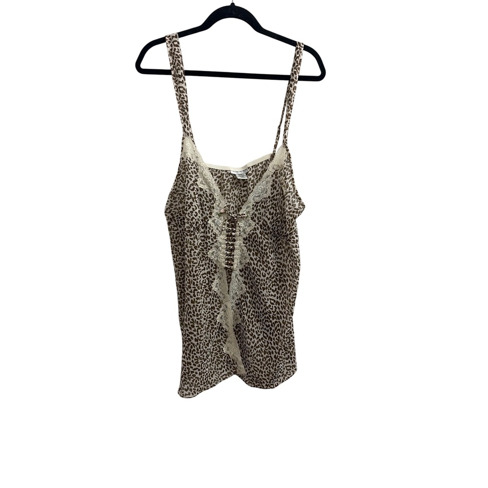 Chemise Leopard Print Coquette Cinema Etoile Womens‎ 22/24 Brown Lace Trim VTG